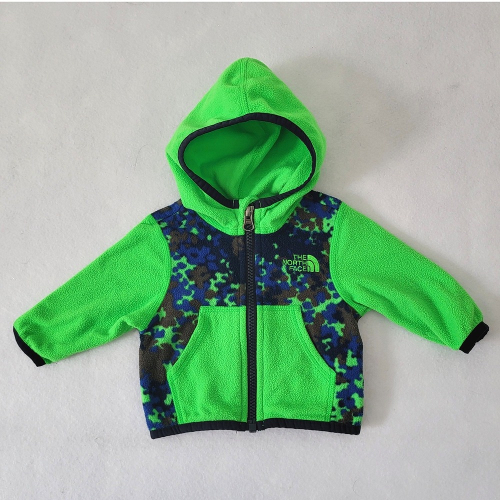 The North Face Infant Baby Boys 0-3 Month Fleece Jacket Hooded Camo Neon Newborn